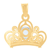 14Kt Yellow Gold Mens Pear Cubic-Zirconia Crown Fashion Charm Pendant